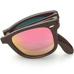 Joopin Faltbare Polarisierte Sonnenbrille Damen Verspiegelt Rosa UV400 Rechteckige Sonnenbrille Herren Tragbar Unisex Spiegel Retro Vintage (Retro Rosa) von Joopin