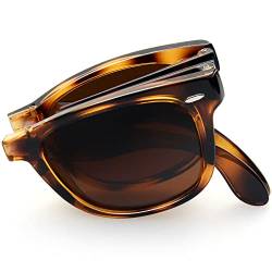 Joopin Faltbare Rechteckige Sonnenbrille Damen Polarisiert und Klassische Faltbrille Braun Retro Vintage Sonnenbrille Herren UV400 (Hellem Braun) von Joopin