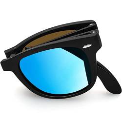 Joopin Faltbare Sonnenbrille Herren Polarisiert Spiegel Rechteckige Faltbrille Sonnenbrille Blau Verspiegelt Retro Sonnenbrille Damen Tragbar (Retro Blau) von Joopin