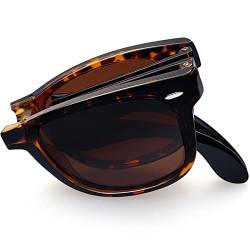 Joopin Faltbare Sonnenbrille Herren Polarisiert Tragbare und Klassische Rechteckige Sonnenbrille Damen Faltbrille Vintage Retro Sonnenbrille UV400 (Retro Leopard) von Joopin
