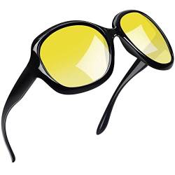 Joopin Große Sonnenbrille Damen Nachtsichtbrille und Nachtbrille zum Autofahren für Damen Blendschutz Unisex Nachtfahrbrille (Mode Gelb) von Joopin