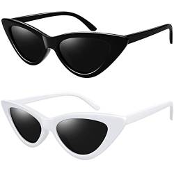 Joopin Katzenauge Sonnenbrille Damen Schmal Klassische und Polarisierte Damen Sonnenbrille Weiß UV400 Cateye Brille Schwarz 80er Doppelpack (Schwarz und Weiß) von Joopin