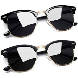 Joopin Klassischer Halbrahmen Sonnenbrille Herren Polarisiert Sonnenbrille 2 Pack und Retro Sonnenbrille Damen Vintage Moderne Zwei Sonnenbrillen (Matt Schwarz + Glänzend Schwarz) von Joopin