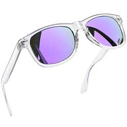Joopin Lila Sonnenbrille Damen Polarisiert UV400 Unisex Spiegel Rechteckige Retro Sonnenbrille für Fahren und Tourismus (Transparent Verspiegelt Lila) von Joopin