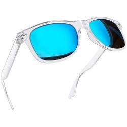 Joopin Rechteckige Blaue Sonnenbrille Herren Polarisiert UV400 Unisex Spiegel Retro Damen Sonnenbrille Blaue Gläser für Fahren und Tourismus (Transparent Verspiegelt Blau) von Joopin