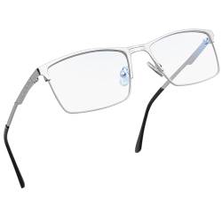 Joopin Retro Blaulichtfilter Brille Herren Brille Ohne stärke Damen und Gaming Brillen Computerbrille mit Blaulichtfilter Blue Light Glasses for PC and TV(Silber) von Joopin