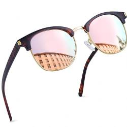 Joopin Retro Halbrahmen Sonnenbrille Damen und Sunglasses Unisex Klassische Polarisierte Herren Sonnenbrillen Verspiegelt Rechteckig Brille Autofahren Reisen Angeln(Rosa Verspiegelt) von Joopin