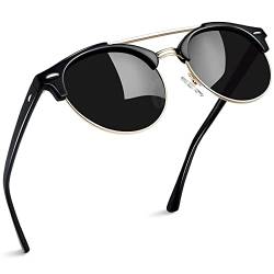 Joopin Retro Halbrahmen Sonnenbrille Herren und Sunglasses Men Unisex Klassische Polarisierte Sonnenbrillen Rund Schwarz Damen Brille Autofahren Reisen Angeln(Schwarz) von Joopin