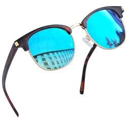 Joopin Retro Halbrahmen Sonnenbrille Herren und Sunglasses Unisex Klassische Polarisierte Sonnenbrillen Damen Verspiegelt Rechteckig für Autofahrer und Reisen(Blau Verspiegelt) von Joopin