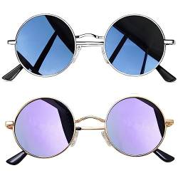 Joopin Retro Runde Sonnenbrille Herren Polarisiert Vintage Sonnenbrille Damen Violett Sonnenbrille Schwarz 2 Pack (Silber Schwarz+Gold Violett) von Joopin