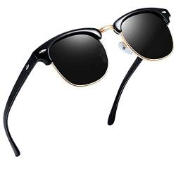 Joopin Retro Sonnenbrille Halbrahmen Vintage Sonnenbrille Herren Polarisiert und Schwarze Sonnenbrille Damen UV400 Sunglasses Unisex für Fahren und Tourismus (Glänzend Schwarz) von Joopin