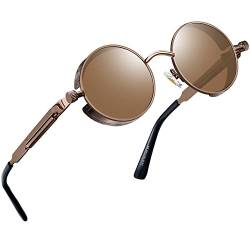 Joopin Retro Sonnenbrille Herren Damen Polarisiert Runde Sonnenbrille Braun und Vintage Steampunk Brille Sunglasses Unisex mit UV400-Schutz(Kupfer Braun) von Joopin