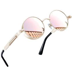 Joopin Retro Sonnenbrille Herren Damen Polarisiert Runde Sonnenbrille Verspiegelt Rosa und Vintage Steampunk Brille Sunglasses Unisex mit UV400-Schutz(Gold Rosa) von Joopin