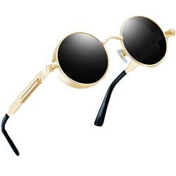 Joopin Retro Sonnenbrille Herren Rund Polarisierte Steampunk Brille Vintage Driving Sunglasses und Runde Sonennbrille Damen mit UV400-Schutz(Gold Schwarz) von Joopin