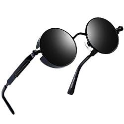 Joopin Retro Sonnenbrille Herren Rund Polarisierte Steampunk Brille Vintage Driving Sunglasses und Runde Sonennbrille Damen mit UV400-Schutz(Schwarz) von Joopin