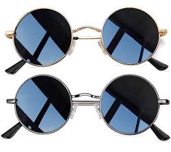 Joopin Retro Sonnenbrille Herren Runde Zwei Paar und Polarisierte Sonnenbrille Schwarz Vintage Damen Sonnenbrille 2 Pack (Grau Schwarz+Gold Schwarz) von Joopin