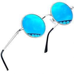 Joopin Retro Verspiegelte Sonnenbrille Herren Rund Hippie Sonnenbrille Damen Blau Gläser UV400 und Polarisierte Sonnenbrille (Blau Verspiegelt) von Joopin