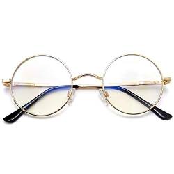 Joopin Runde Brille Blaulichtfilter Brille Damen Herren Computerbrille Blaufilter Gaming Brille Bluelight Filter PC Brille (Gold) von Joopin