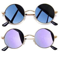 Joopin Runde Sonnenbrille Damen Lila Zwei Paar Polarisierte Sonnenbrille Herren Schwarz Retro Vintage Damen Sonnenbrille Violett (Gold Schwarz+Gold Violett) von Joopin