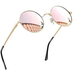 Joopin Runde Sonnenbrille Damen Polarisiert Hippie Sonnenbrille Rosa Verspiegelt Retro Vintage Herren Sonnenbrille Metallrahmen (Gold Rosa Verspiegelt) von Joopin