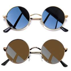 Joopin Runde Sonnenbrille Herren Braun Retro und Vintage Polarisierte Damen Sonnenbrille Schwarz Zwei Paar (Gold Schwarz+Kupfer Braun) von Joopin