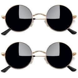 Joopin Runde Sonnenbrille Herren Polarisiert Sonnenbrille Schwarz Retro Vintage Damen Sonnenbrille Rund 2 Pack (Gold Schwarz+ Gold Schwarz) von Joopin
