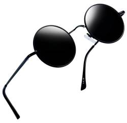 Joopin Runde Sonnenbrille Herren Schwarz Sonnenbrille Polarisiert Hippie Sonnenbrille Vintage und Sonnenbrille Damen UV400 Schutz (Voll Schwarz) von Joopin