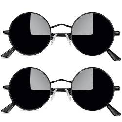 Joopin Runde Sonnenbrille Hippie Vintage Herren und Polarisierte Sonnenbrille Damen Schwarz UV400 2 Pack (Voll Schwarz+ Voll Schwarz) von Joopin