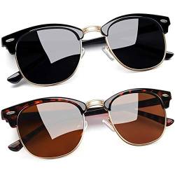 Joopin Schwarze Sonnenbrille Herren Polarisiert Halbrahmen Sonnenbrille Braun Set und Vintage Sonnenbrille Damen Retro Sonnenbrille (Schildkröte Braun + Glänzend Schwarz) von Joopin