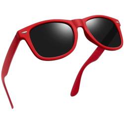 Joopin Schwarze Sonnenbrille Herren Polarisiert Rechteckige Sonnenbrillen Vintage und Sonnenbrille Damen Rot UV400 (Rot Grau) von Joopin