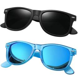 Joopin Schwarze Sonnenbrille Herren Polarisiert UV400 Unisex Spiegel Retro Rechteckig Vintage Sonnenbrille Blau Verspiegelt für Fahren und Tourismus (Schwarz+Verspiegelt Blau) von Joopin