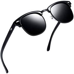 Joopin Schwarze Sonnenbrille Retro Vintage Halbrahmen Sonnenbrille Herren Polarisiert und Brille UV400 Sonnenbrille Damen für Fahren und Tourismus (Voll Schwarz) von Joopin