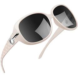 Joopin Sonnenbrille Damen Weiß Groß und Elegante Sonnenbrille Damen Polarisiert Vintage Sonnenbrille UV400 mit Großer Rahmen (Elegant Beige) von Joopin