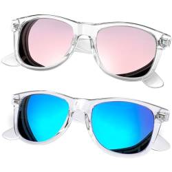 Joopin Sonnenbrille Herren Verspiegelte Blau und Sonnenbrille Polarisiert UV400 Unisex Spiegel Rechteckig Retro Damen Sonnenbrille Rosa für Fahren und Tourismus (Transparet Rosa+Blau) von Joopin