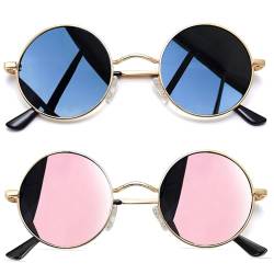 Joopin Sonnenbrille Runde Herren Polarisiert und Retro Sonnenbrille Schwarz Vintage Damen Sonnenbrille Rosa 2 Pack (Gold Schwarz+Gold Rosa) von Joopin