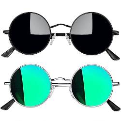 Joopin Sonnenbrille Set Rund Vintage Herren Schwarz und Polarisierte Sonnenbrille Damen Grün Verspiegelt UV400 Schutz 2 Pack (Silber Grün +Voll Schwarz) von Joopin