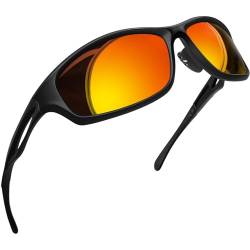 Joopin Sportbrille Herren Polarisierte Sonnenbrille Schnelle Brille Orange Rot und Fahrerbrille UV400 Radsportbrille Sonnenbrille Herren Verspiegelt (Orange Rot) von Joopin