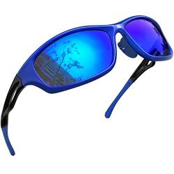 Joopin Sportsonnenbrille für Herren und Damen Polarisierte Sonnenbrille Blau Verspiegelt Fahrerbrille Sportliche Sonnenbrille zum Autofahren UV400 (Blau) von Joopin