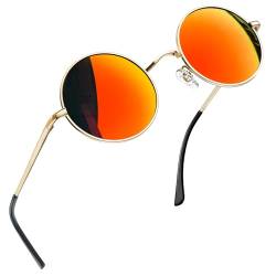 Joopin Verspiegelte Sonnenbrille Damen Runde Roter Polarisierte Sonnenbrille Damen Orange Vintage Sonnenbrille Herren Hippie Steampunk (Orange Rot Verspiegelt) von Joopin