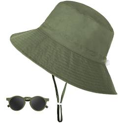 Sonnenhut Baby, UV-Schutz UPF 50+ Fischerhut Kinder mit Sonnenbrille, Atmungsaktiv Breiter Krempe Bucket Hat mit Verstellbarem Kinnriemen, Strandhut für Kleinkinder, Baby, Junge - Grün, 6-24 Monate von Jopee