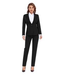 Damen Anzug 2-teilig Lady Formal Solid Jacke Outfit Business Büro Ein-Knopf Blazer Hose Slim Fit Anzug Set für Arbeit, Schwarz, X-Groß von Joqmia