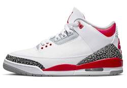Jordan Herren Air Jordan 3 Retro Leder-Sneaker, Weiß/Feuerrot-Zement Grau-Bla, 46 EU von Jordan
