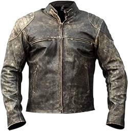 Jorde Calf Herren Vintage Cafe Racer Retro 2 | Schwarz Retro Moto Distressed Echtleder Jacke | Vintage Style Motorrad Schwarz Jacke, Antik D2, XXL von Jorde Calf