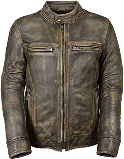 Jorde Calf Herren Vintage Cafe Racer Retro 2 | Schwarz Retro Moto Distressed Echtleder Jacke | Vintage Style Motorradjacke Schwarz, Dreifache Naht, XL von Jorde Calf