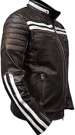 Jorde Calf Herren Vintage Cafe Racer Retro 2 | Schwarz Retro Moto Distressed Echtleder Jacke | Vintage Style Motorradjacke Schwarz, Retro 4, XXL von Jorde Calf