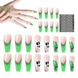 Halloween Press auf Nägeln Medium falsche Nägel Langer Horror Ghost und Skull Halloween gefälschte Nägel 24 -pcs Sarge Französische Tipp falsche Nägel mit Gelkleber für Halloween Cosplay Party von Jorzer