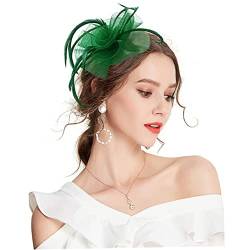 Jorzer Sinamay Fascinator mit Stirnbandclip -Netz Blume Kopfstück Cocktail Pillbox Hut - Grün von Jorzer