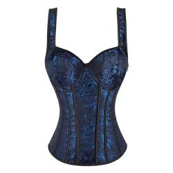 Josamogre Blau Korsett Mittelalter Damen Sexy Blue Corset Top Corsage Straps Mit Träger Reißverschluss Vintage3XL von Josamogre