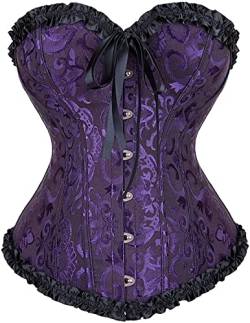 Josamogre Corsage Korsett Top Damen Vollbrust Corset Sexy Satin Burlesque Vintage Violett 2XL von Josamogre