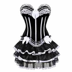 Josamogre Corsagenkleid Corsage bustier sexy Streifen spitze kleider korsett gothic rock damen dress burlesque Schwarz Weißs S von Josamogre